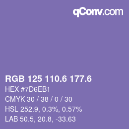 カラーコード: RGB 125 110.6 177.6 | qconv.com