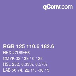カラーコード: RGB 125 110.6 182.6 | qconv.com