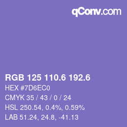 カラーコード: RGB 125 110.6 192.6 | qconv.com