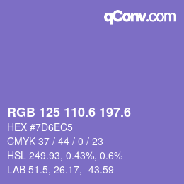 カラーコード: RGB 125 110.6 197.6 | qconv.com
