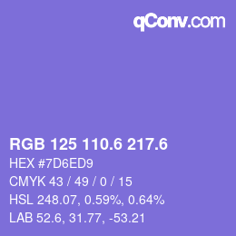 カラーコード: RGB 125 110.6 217.6 | qconv.com
