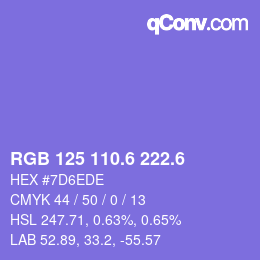 カラーコード: RGB 125 110.6 222.6 | qconv.com