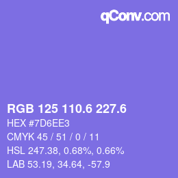 カラーコード: RGB 125 110.6 227.6 | qconv.com