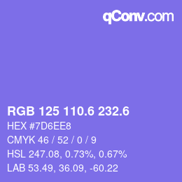 カラーコード: RGB 125 110.6 232.6 | qconv.com