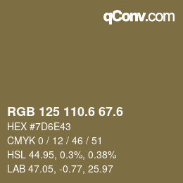 カラーコード: RGB 125 110.6 67.6 | qconv.com