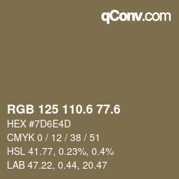 カラーコード: RGB 125 110.6 77.6 | qconv.com
