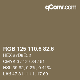 カラーコード: RGB 125 110.6 82.6 | qconv.com
