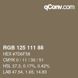 颜色代码: RGB 125 111 88 | qconv.com