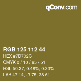 Color code: RGB 125 112 44 | qconv.com