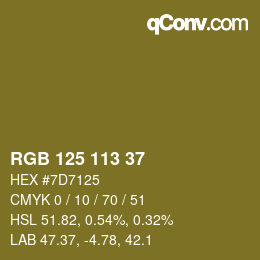 Color code: RGB 125 113 37 | qconv.com