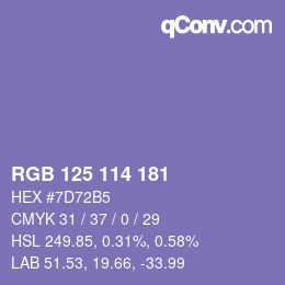 Farbcode: RGB 125 114 181 | qconv.com