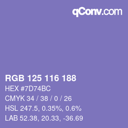 颜色代码: RGB 125 116 188 | qconv.com