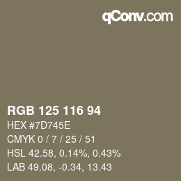 颜色代码: RGB 125 116 94 | qconv.com