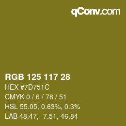 颜色代码: RGB 125 117 28 | qconv.com