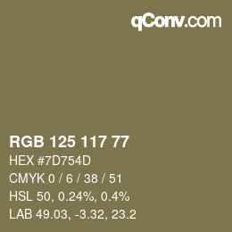 Farbcode: RGB 125 117 77 | qconv.com