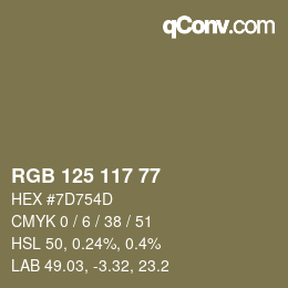 Code couleur: RGB 125 117 77 | qconv.com