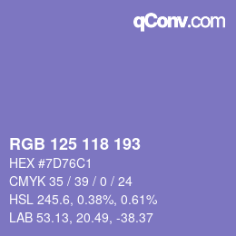 Color code: RGB 125 118 193 | qconv.com