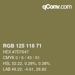 カラーコード: RGB 125 118 71 | qconv.com