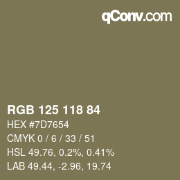 カラーコード: RGB 125 118 84 | qconv.com