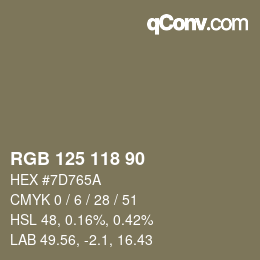 Farbcode: RGB 125 118 90 | qconv.com