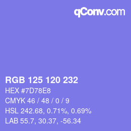 颜色代码: RGB 125 120 232 | qconv.com