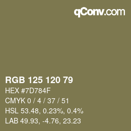 颜色代码: RGB 125 120 79 | qconv.com