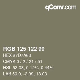 Farbcode: RGB 125 122 99 | qconv.com