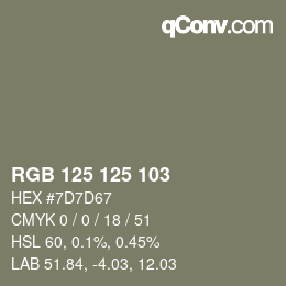颜色代码: RGB 125 125 103 | qconv.com