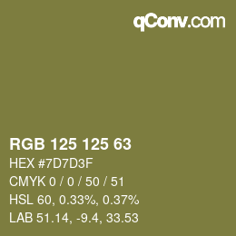 Color code: RGB 125 125 63 | qconv.com