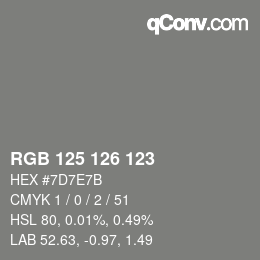 Farbcode: RGB 125 126 123 | qconv.com