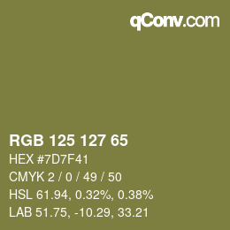 Color code: RGB 125 127 65 | qconv.com