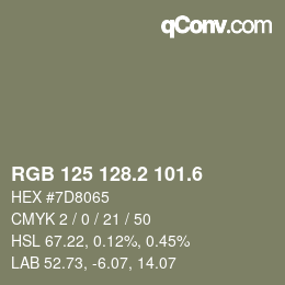 カラーコード: RGB 125 128.2 101.6 | qconv.com
