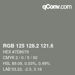 カラーコード: RGB 125 128.2 121.6 | qconv.com