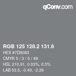 カラーコード: RGB 125 128.2 131.6 | qconv.com