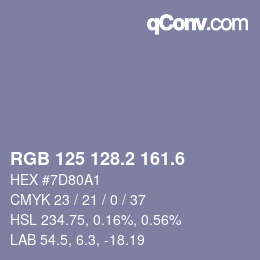 カラーコード: RGB 125 128.2 161.6 | qconv.com