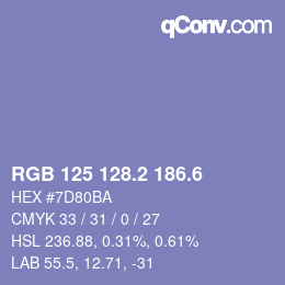 カラーコード: RGB 125 128.2 186.6 | qconv.com