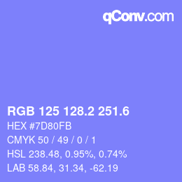 カラーコード: RGB 125 128.2 251.6 | qconv.com