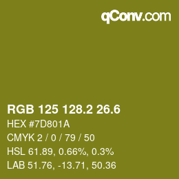 カラーコード: RGB 125 128.2 26.6 | qconv.com