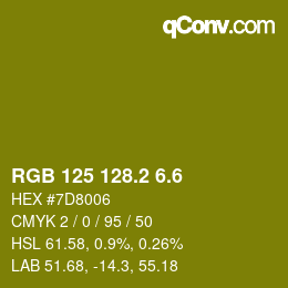 カラーコード: RGB 125 128.2 6.6 | qconv.com