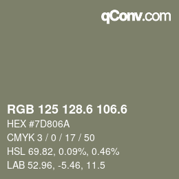カラーコード: RGB 125 128.6 106.6 | qconv.com