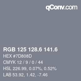 カラーコード: RGB 125 128.6 141.6 | qconv.com