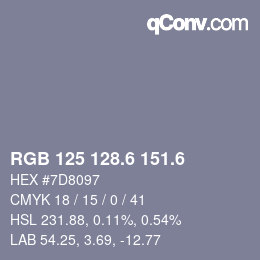 カラーコード: RGB 125 128.6 151.6 | qconv.com