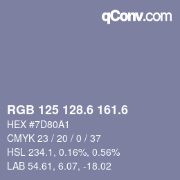 カラーコード: RGB 125 128.6 161.6 | qconv.com