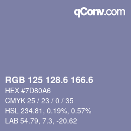 カラーコード: RGB 125 128.6 166.6 | qconv.com