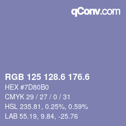 カラーコード: RGB 125 128.6 176.6 | qconv.com