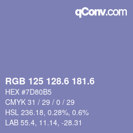 カラーコード: RGB 125 128.6 181.6 | qconv.com