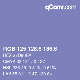 カラーコード: RGB 125 128.6 186.6 | qconv.com