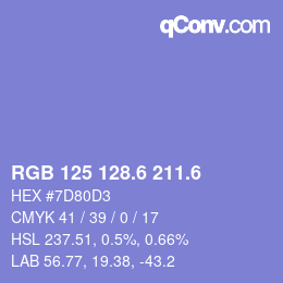 カラーコード: RGB 125 128.6 211.6 | qconv.com