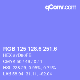 カラーコード: RGB 125 128.6 251.6 | qconv.com