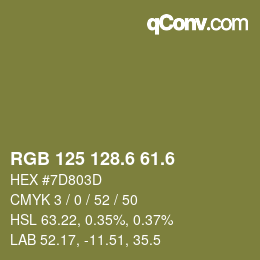 カラーコード: RGB 125 128.6 61.6 | qconv.com